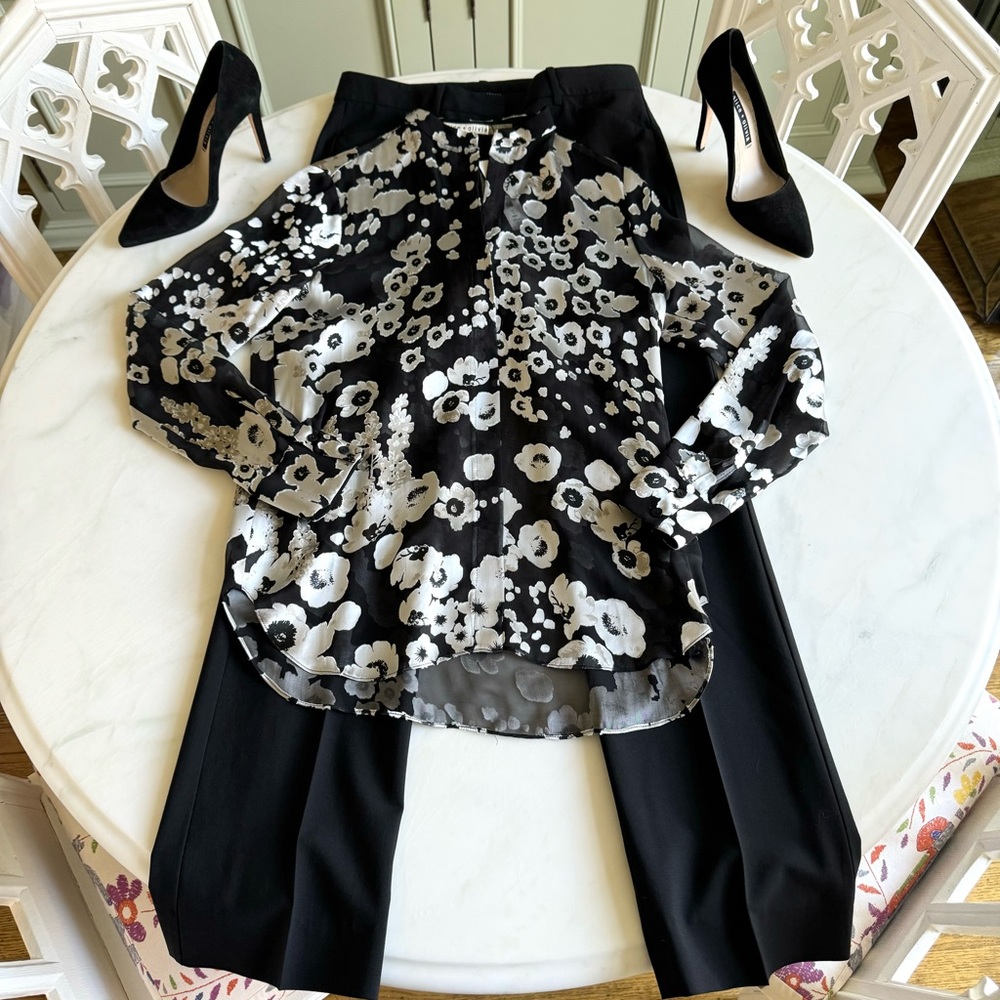Alice + Olivia Belle Mandarin-Collar Floral-Print Blouse Sz S - Picture 4 of 11
